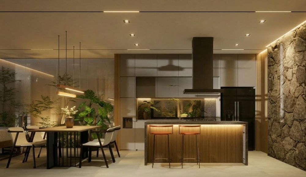 Open-plan kitchen with island